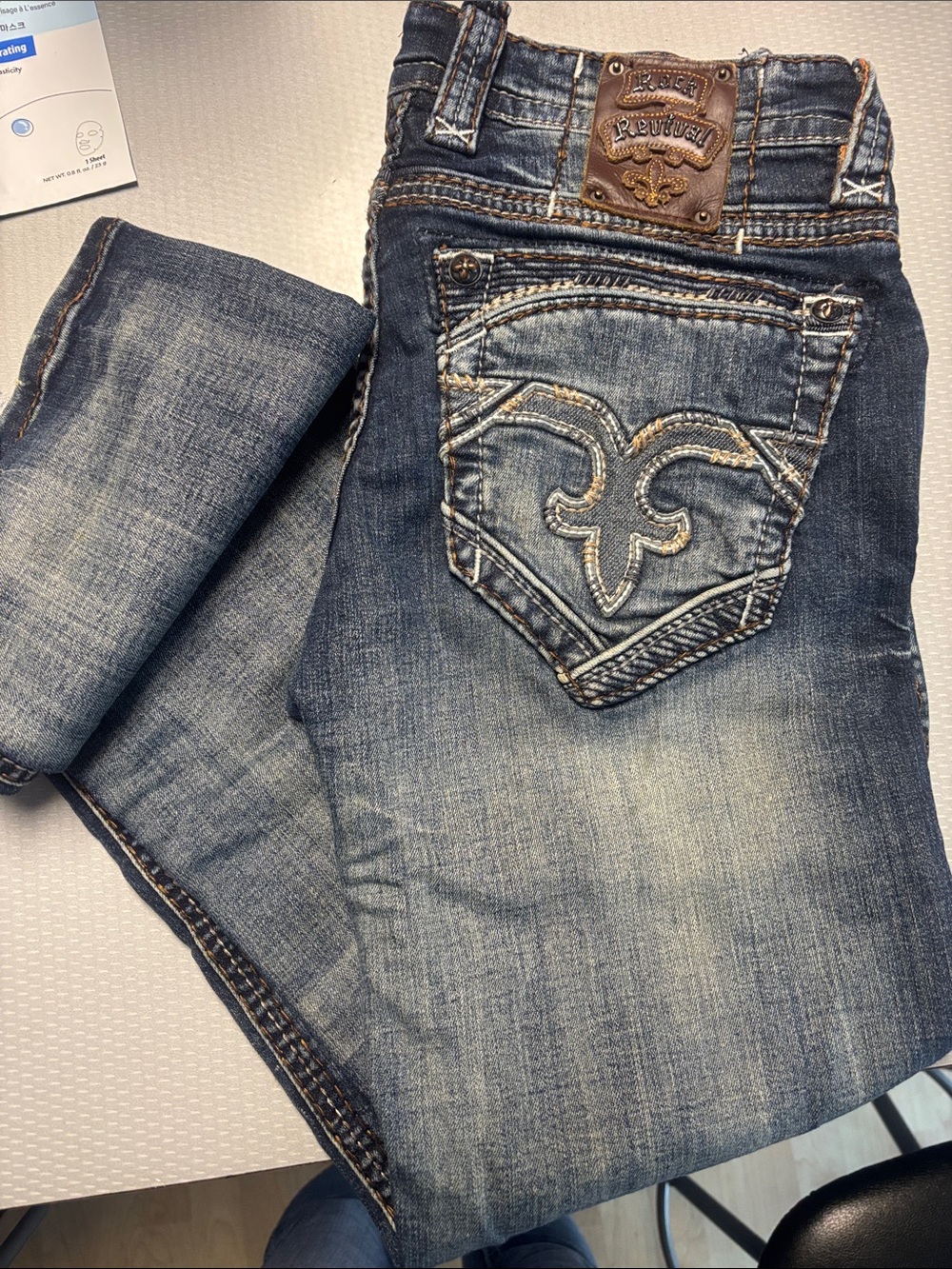 Rock Revival Mens Blue Distressed Bootcut Jeans- 31Regular